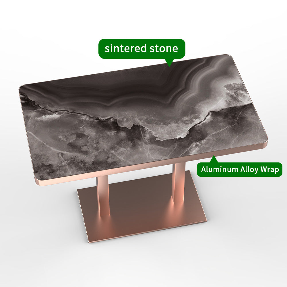 HUALIN Modern style restaurant stone pattern luxury rock slab dining table sintered stone dining table custom sizes and colors