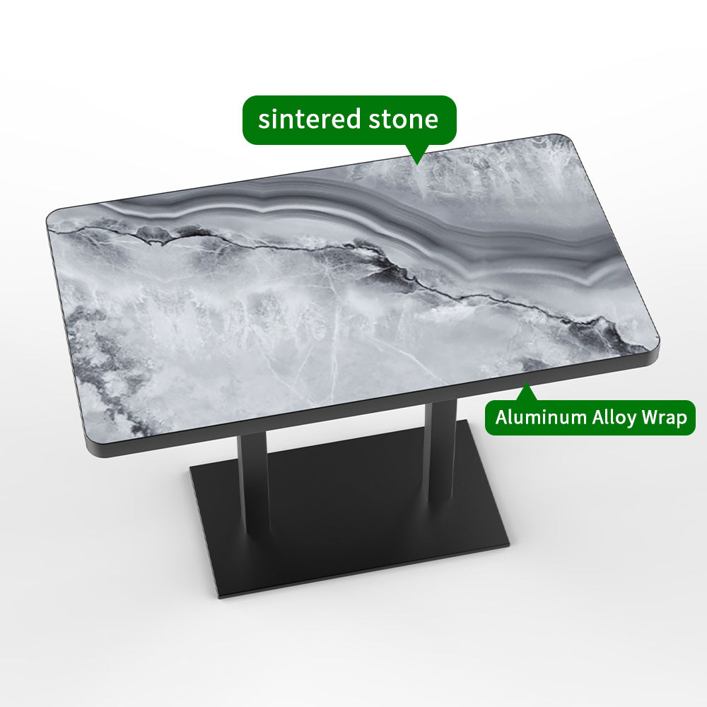 HUALIN Modern style restaurant stone pattern luxury rock slab dining table sintered stone dining table custom sizes and colors