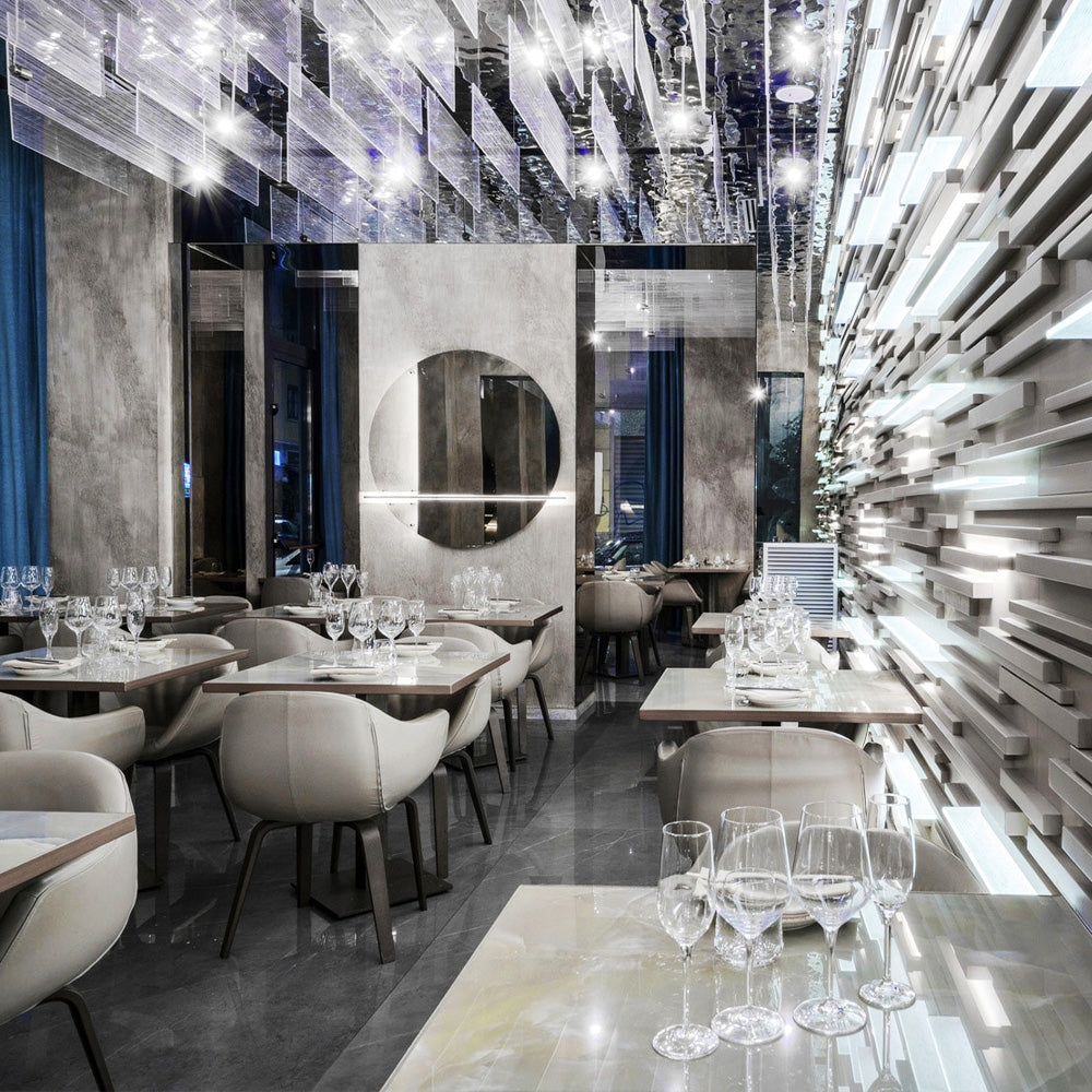 HUALIN Luxurious sintered stone dining tables, solid wood dining tables, dining chairs and comfortable booths. Customizable materials, colors and sizes