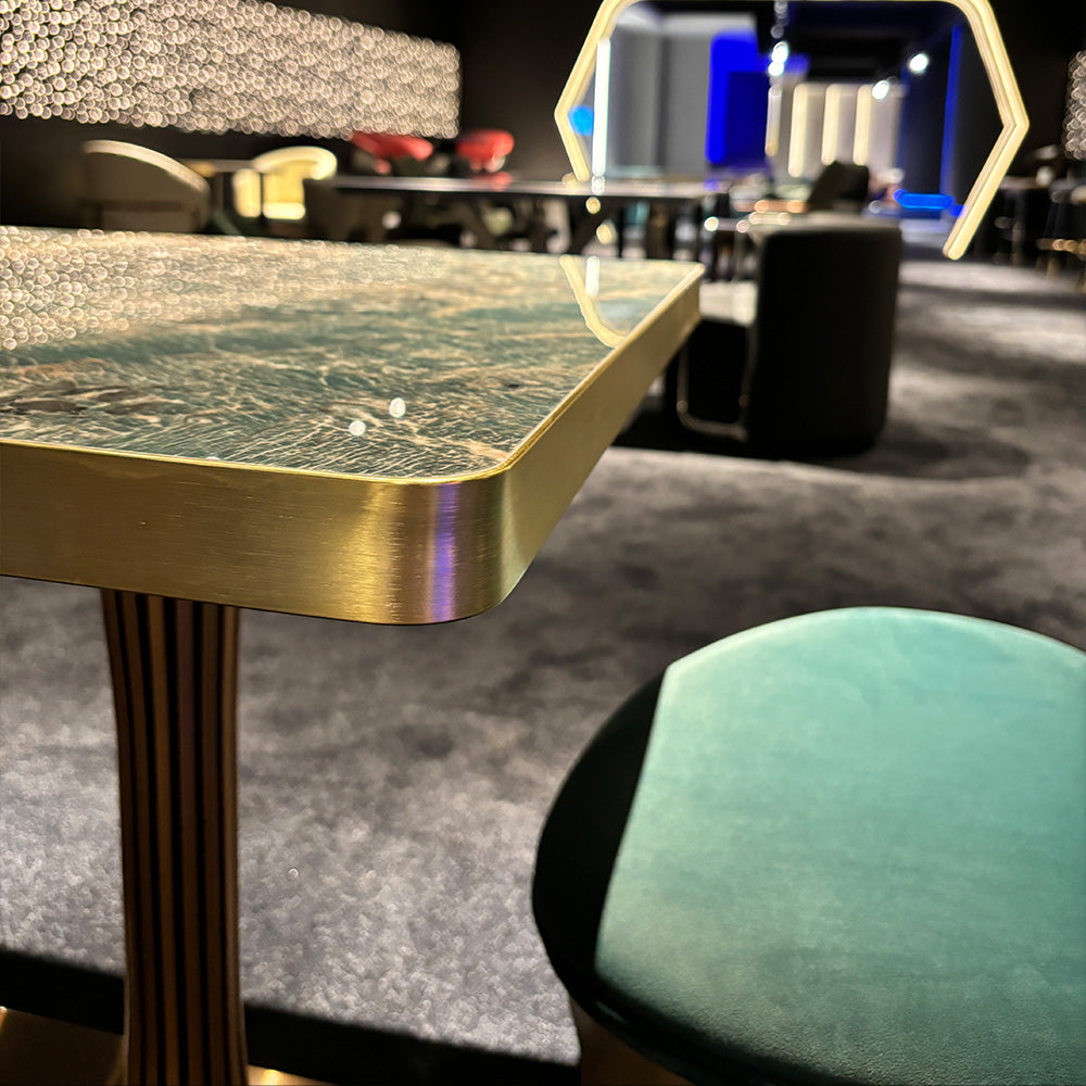 HUALIN Modern style theme restaurant luxury marble dining table with stainless steel legs, customizable size and color
