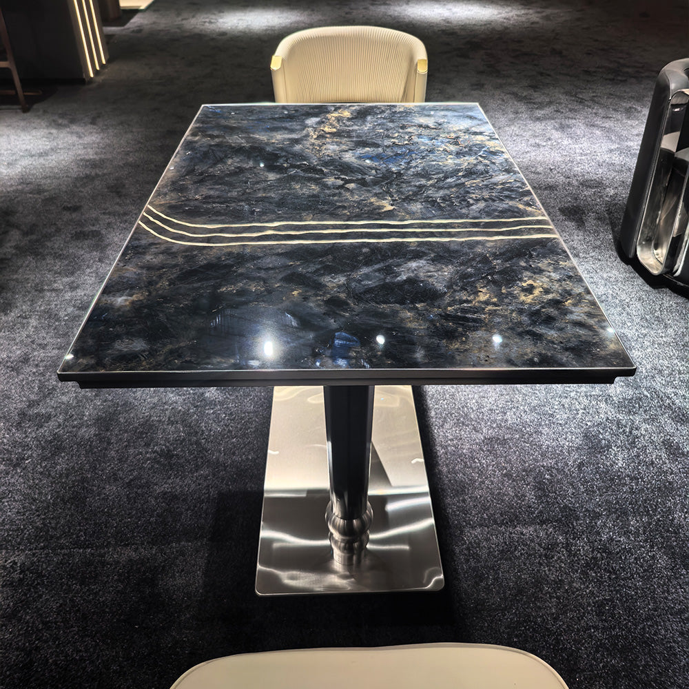 HUALIN Modern style theme restaurant luxury marble dining table with stainless steel legs, customizable size and color