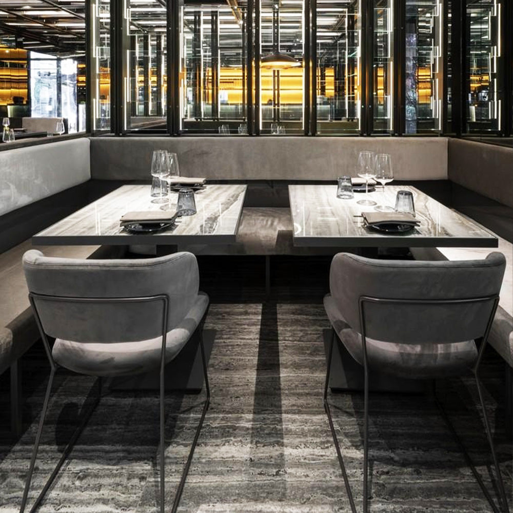 HUALIN Luxurious sintered stone dining tables, solid wood dining tables, dining chairs and comfortable booths. Customizable materials, colors and sizes