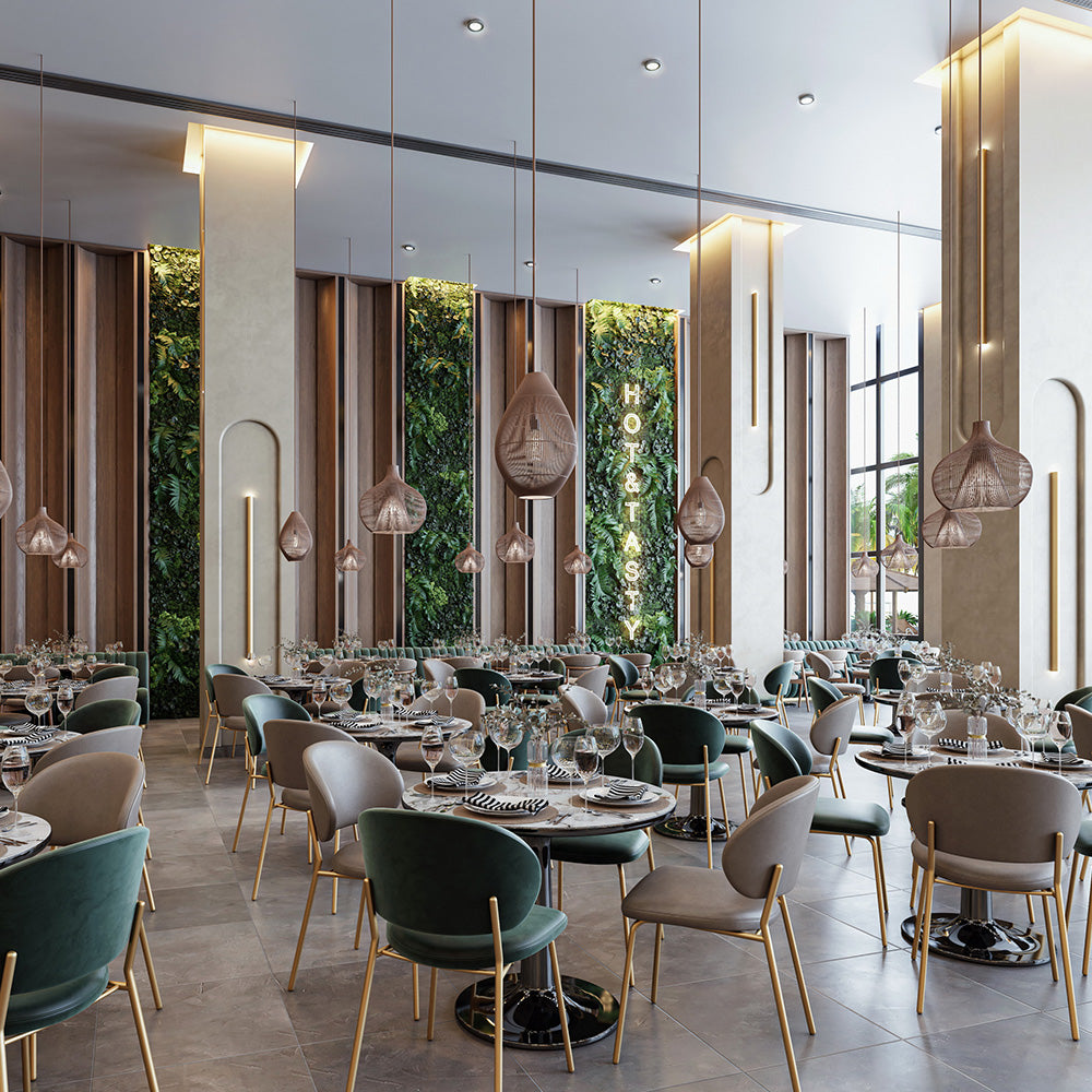 HUALIN Luxurious sintered stone dining tables, solid wood dining tables, dining chairs and comfortable booths. Customizable materials, colors and sizes