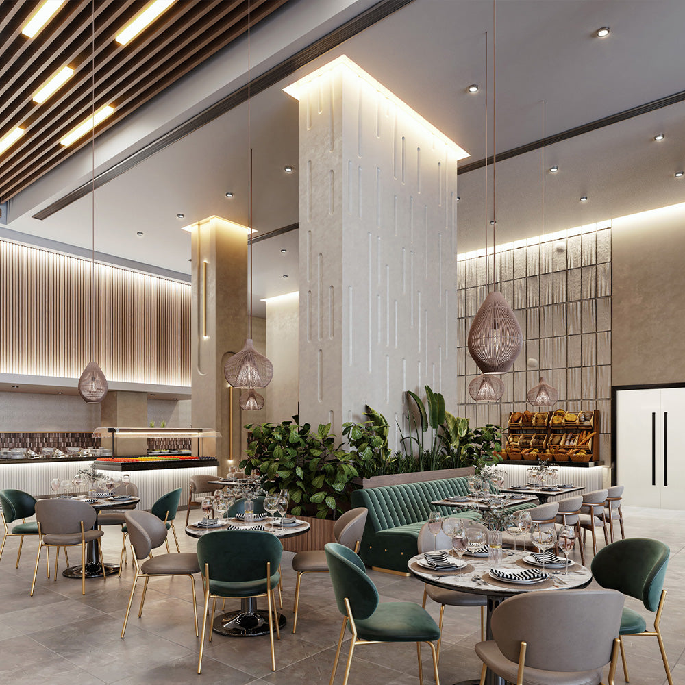 HUALIN Luxurious sintered stone dining tables, solid wood dining tables, dining chairs and comfortable booths. Customizable materials, colors and sizes