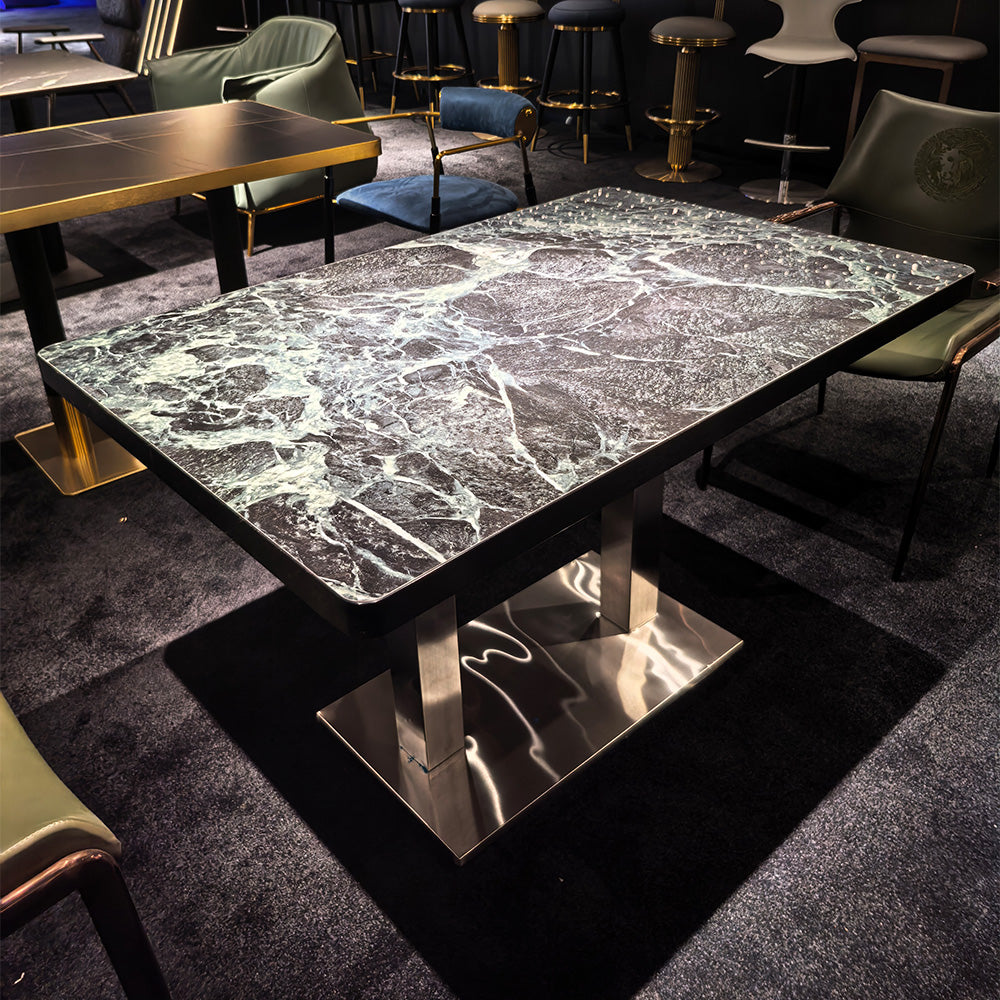 HUALIN Modern style theme restaurant luxury marble dining table with stainless steel legs, customizable size and color