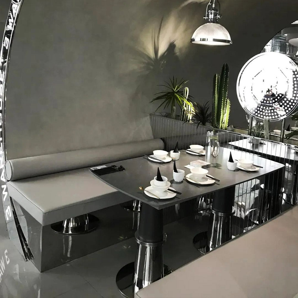HUALIN Luxurious sintered stone dining tables, solid wood dining tables, dining chairs and comfortable booths. Customizable materials, colors and sizes