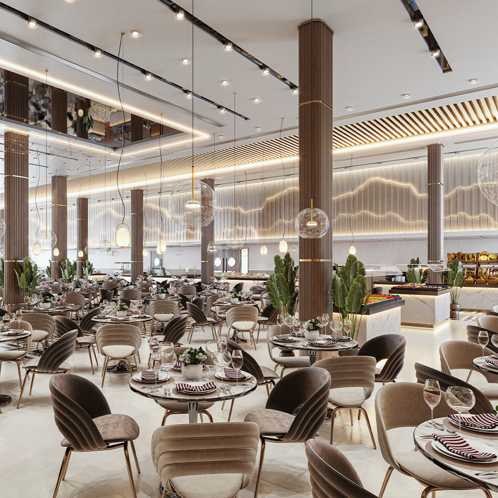 HUALIN Luxurious sintered stone dining tables, solid wood dining tables, dining chairs and comfortable booths. Customizable materials, colors and sizes