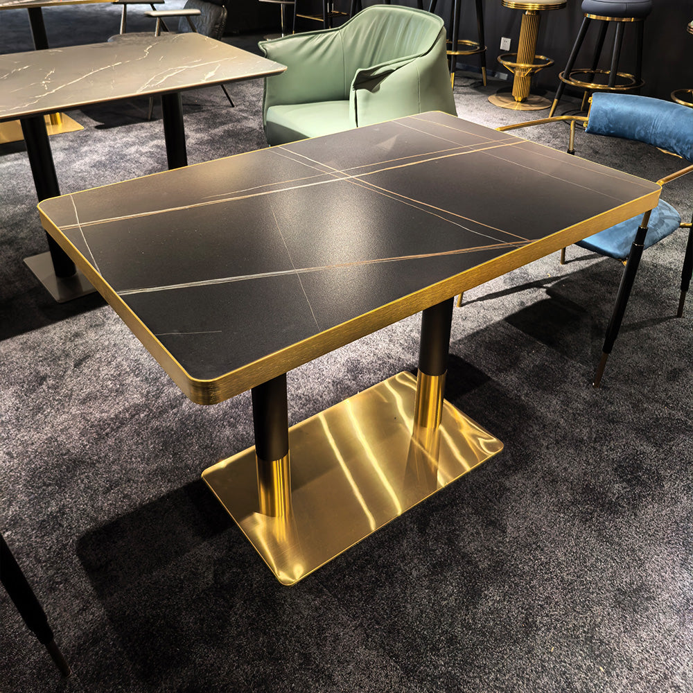 HUALIN Modern style theme restaurant luxury marble dining table with stainless steel legs, customizable size and color