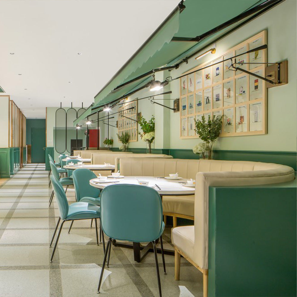 HUALIN Luxurious sintered stone dining tables, solid wood dining tables, dining chairs and comfortable booths. Customizable materials, colors and sizes