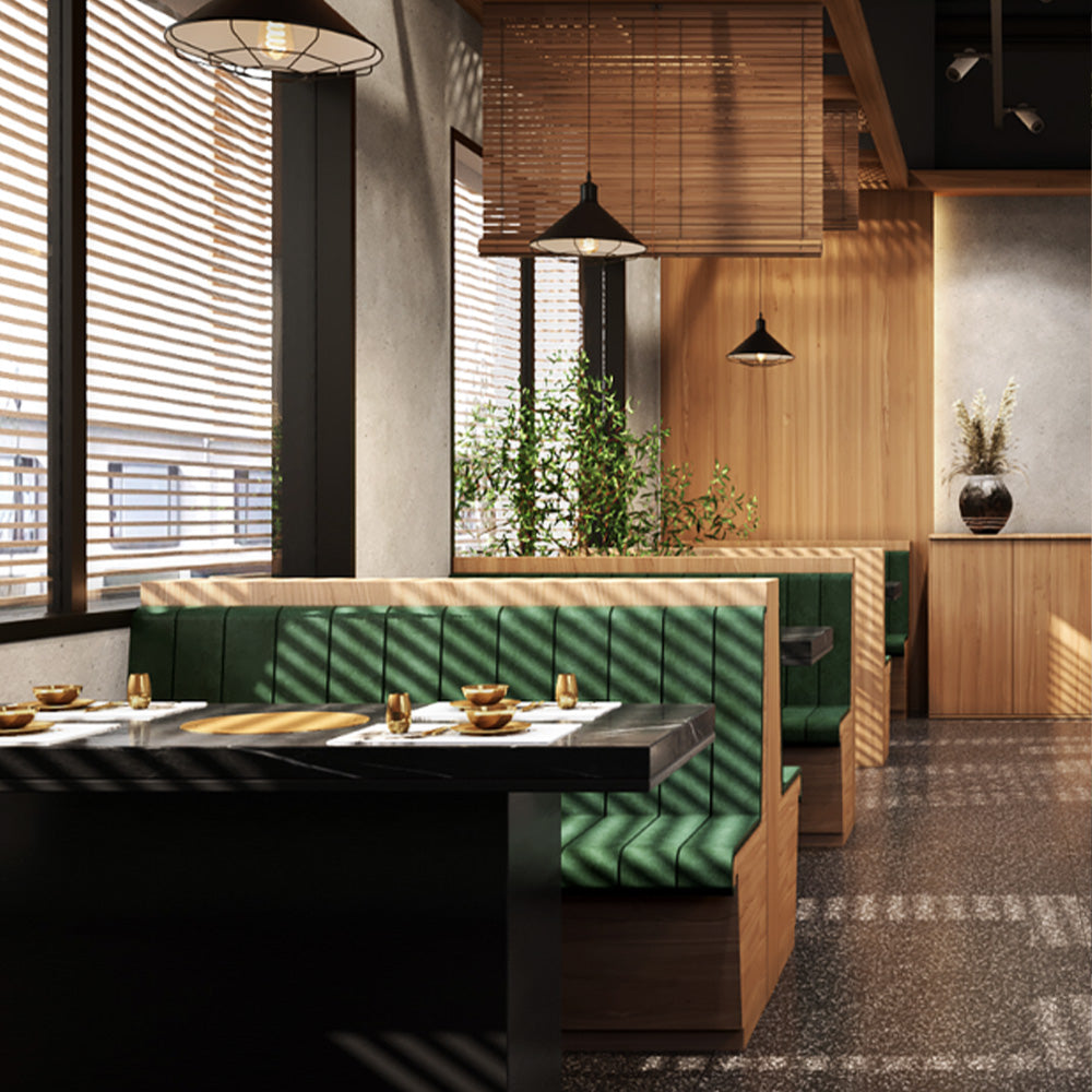 HUALIN Luxurious sintered stone dining tables, solid wood dining tables, dining chairs and comfortable booths. Customizable materials, colors and sizes