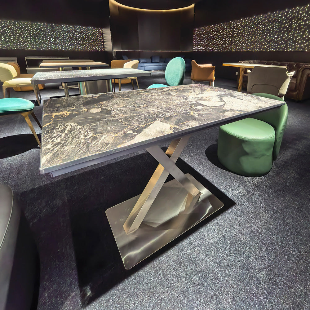 HUALIN Modern style theme restaurant luxury marble dining table with stainless steel legs, customizable size and color