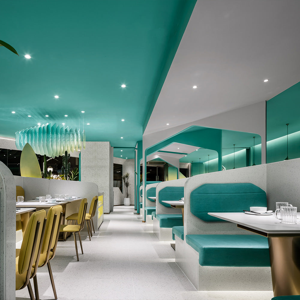 HUALIN Luxurious sintered stone dining tables, solid wood dining tables, dining chairs and comfortable booths. Customizable materials, colors and sizes
