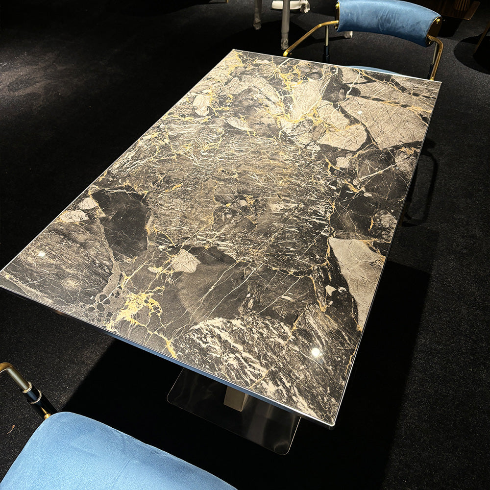 HUALIN Modern style theme restaurant luxury marble dining table with stainless steel legs, customizable size and color