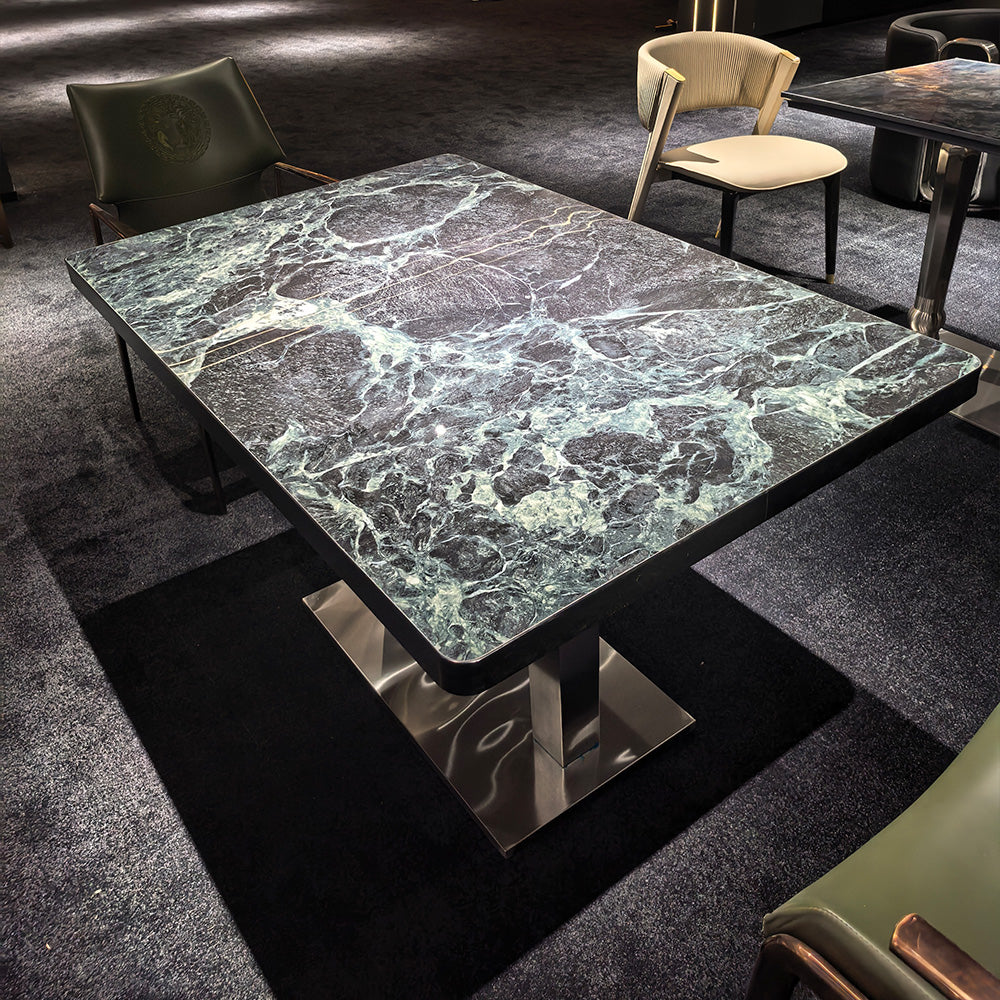 HUALIN Modern style theme restaurant luxury marble dining table with stainless steel legs, customizable size and color