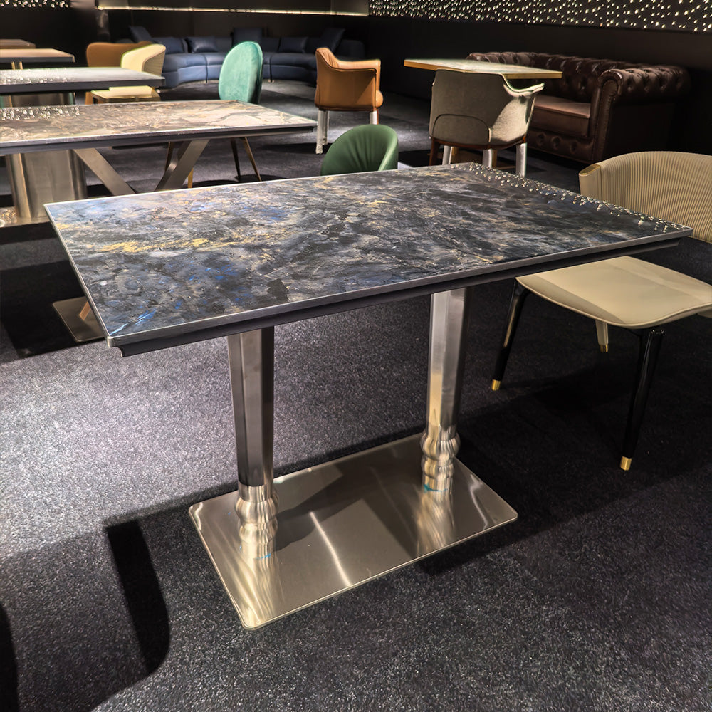 HUALIN Modern style theme restaurant luxury marble dining table with stainless steel legs, customizable size and color