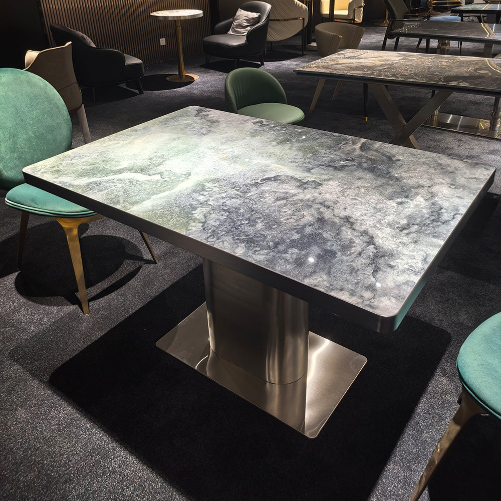 HUALIN Modern style theme restaurant luxury marble dining table with stainless steel legs, customizable size and color