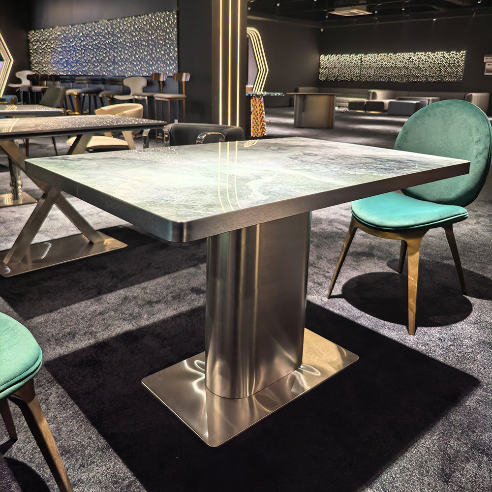 HUALIN Modern style theme restaurant luxury marble dining table with stainless steel legs, customizable size and color