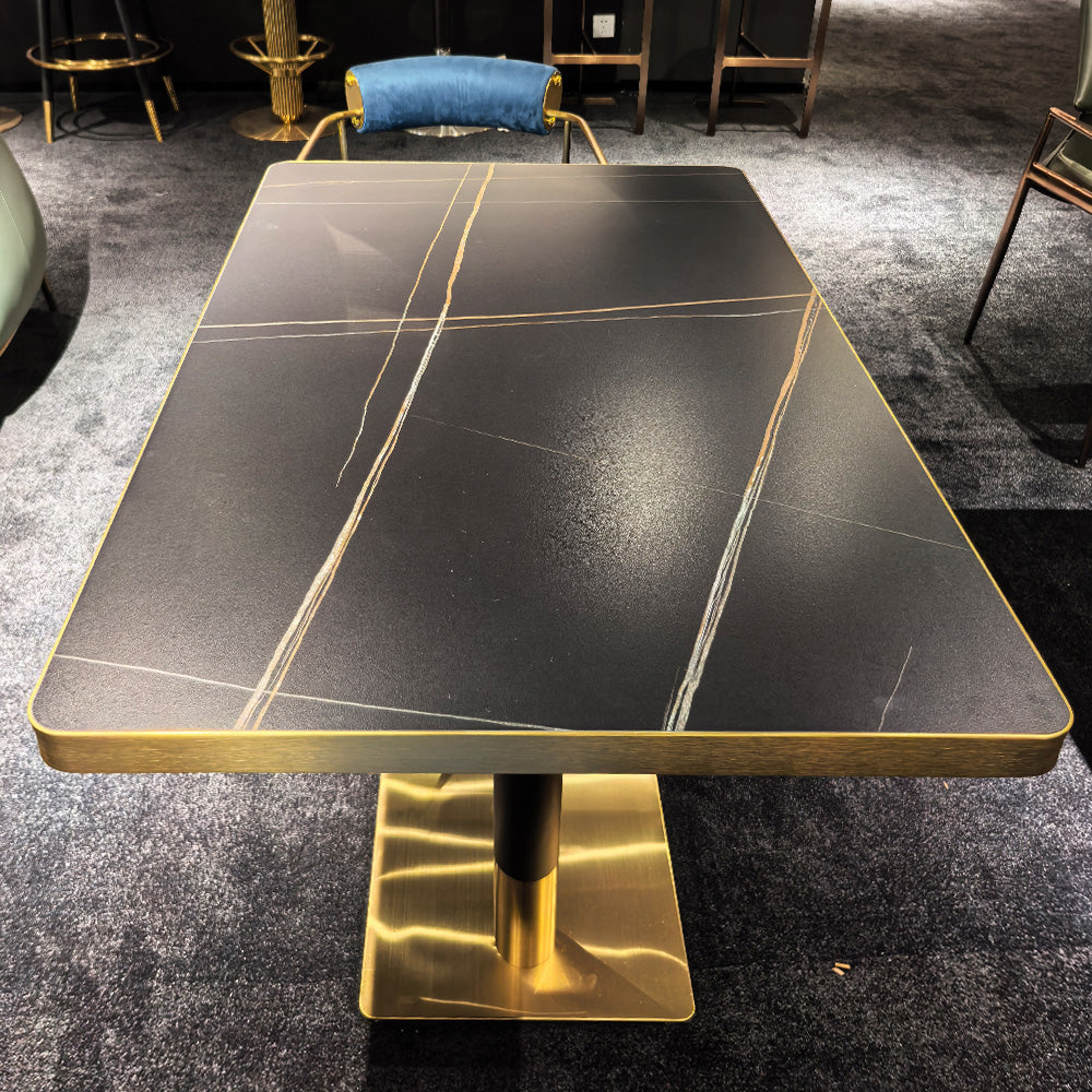 HUALIN Modern style theme restaurant luxury marble dining table with stainless steel legs, customizable size and color