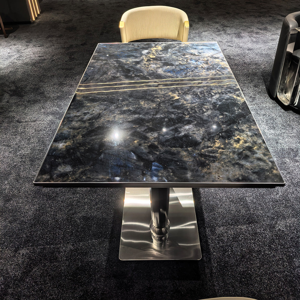 HUALIN Modern style theme restaurant luxury marble dining table with stainless steel legs, customizable size and color