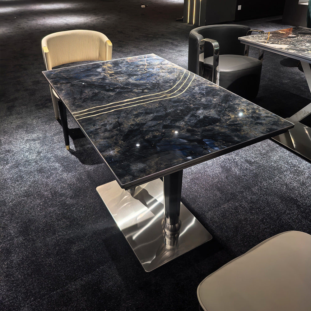 HUALIN Modern style theme restaurant luxury marble dining table with stainless steel legs, customizable size and color