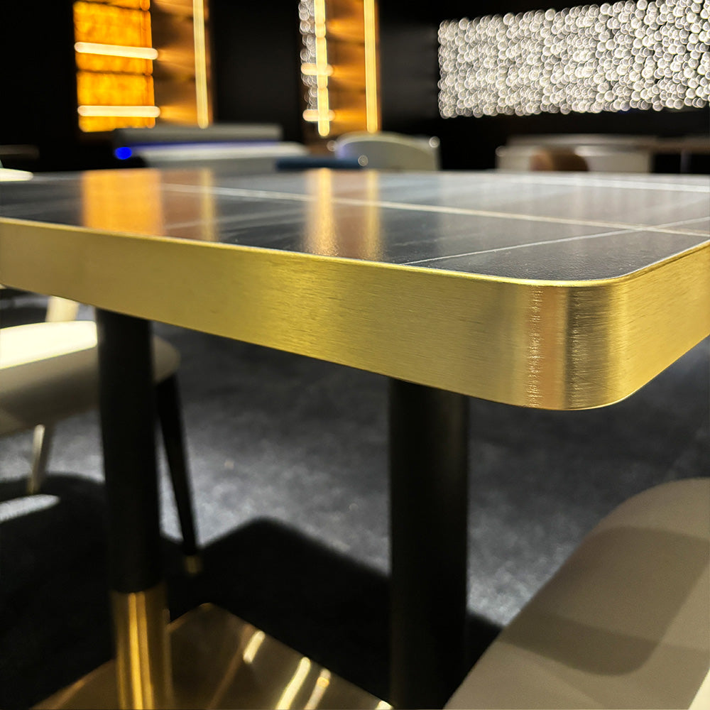 HUALIN Modern style theme restaurant luxury marble dining table with stainless steel legs, customizable size and color