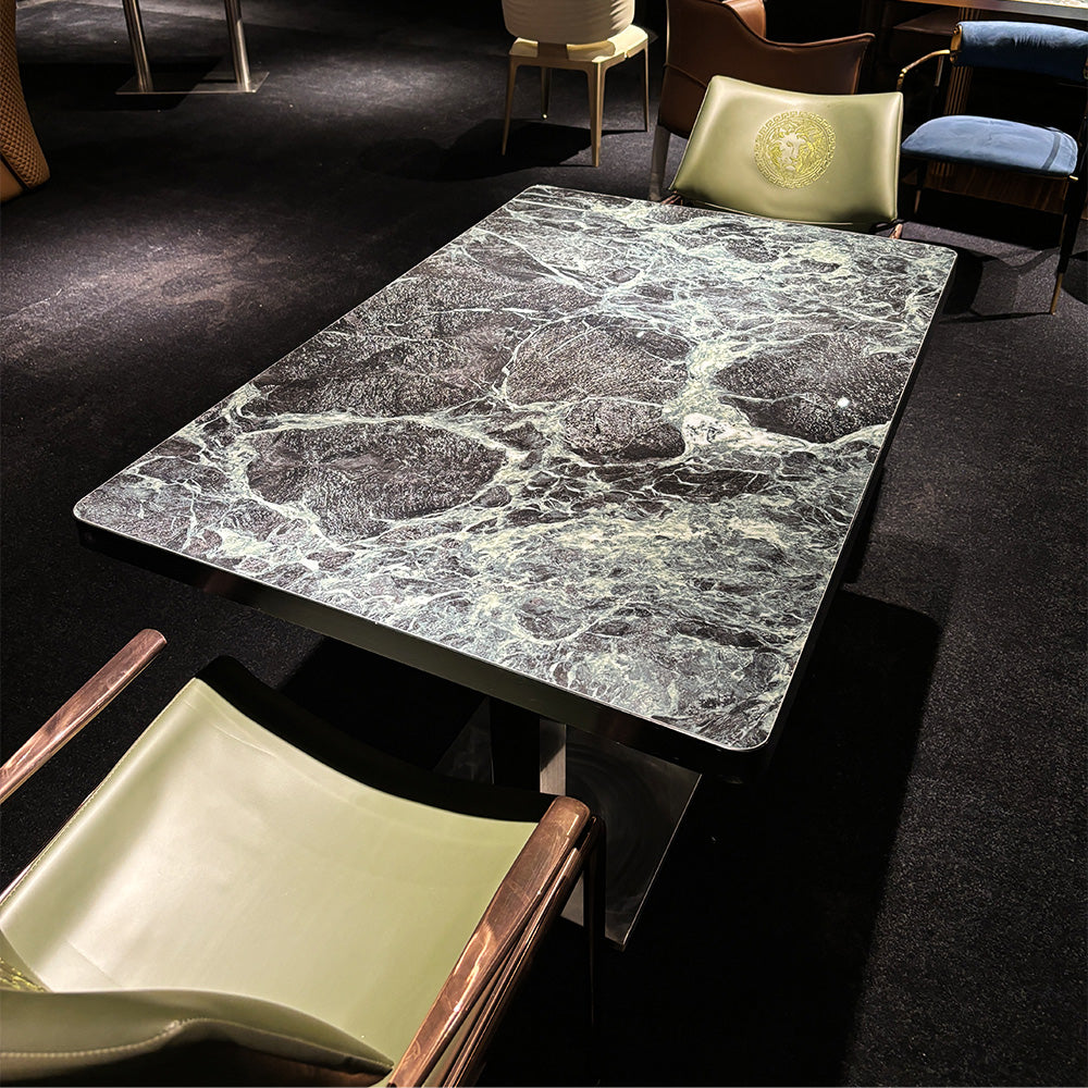 HUALIN Modern style theme restaurant luxury marble dining table with stainless steel legs, customizable size and color