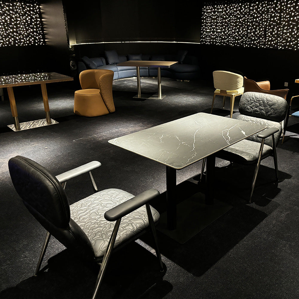 HUALIN Modern style theme restaurant luxury marble dining table with stainless steel legs, customizable size and color