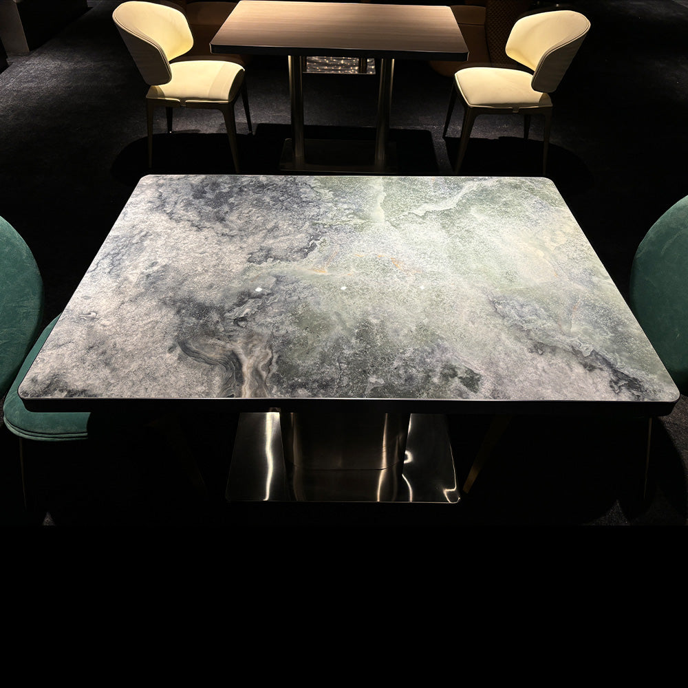 HUALIN Modern style theme restaurant luxury marble dining table with stainless steel legs, customizable size and color