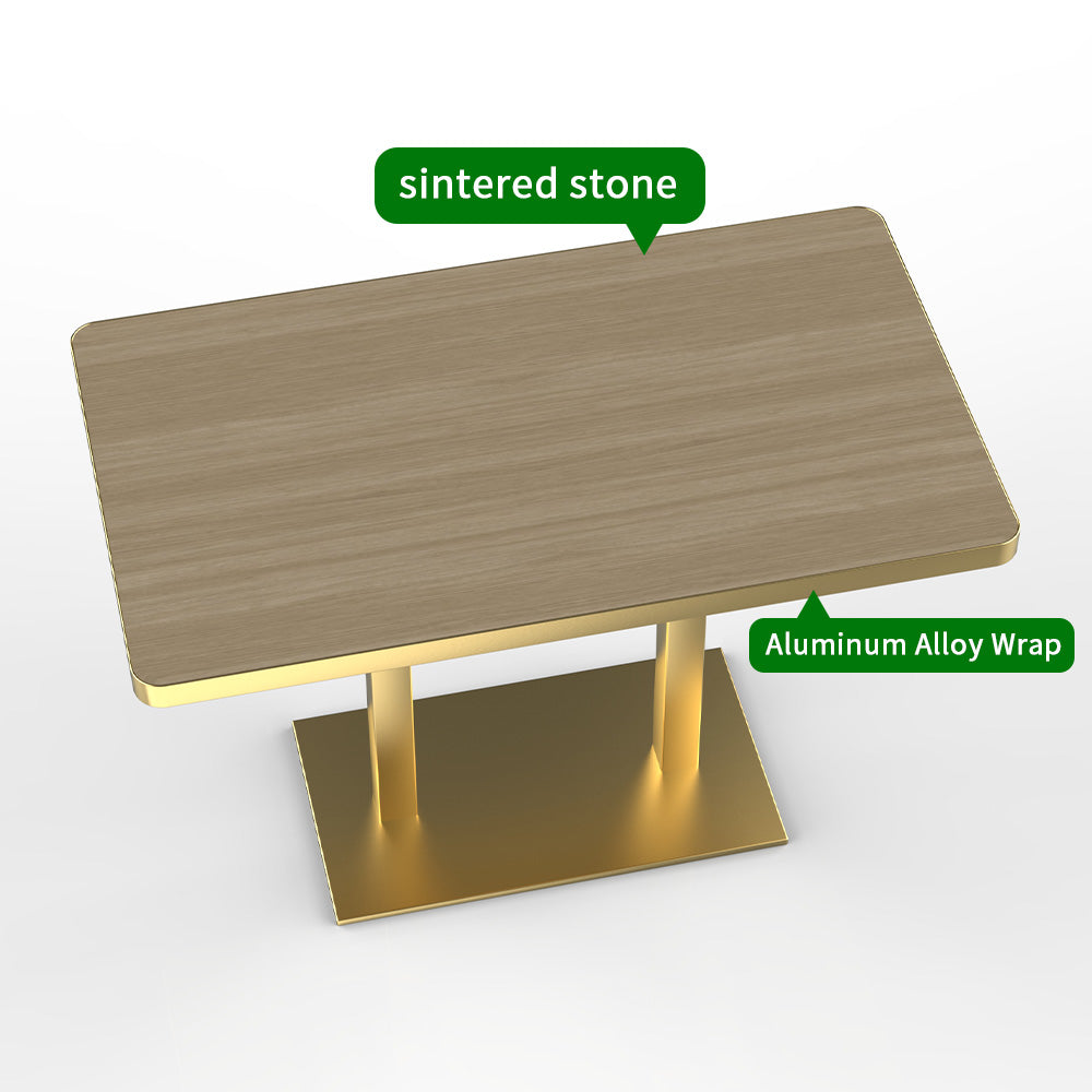 HUALIN Natural style dining room wood grain pattern luxury rock slab dining table sintered stone dining table custom sizes and colors