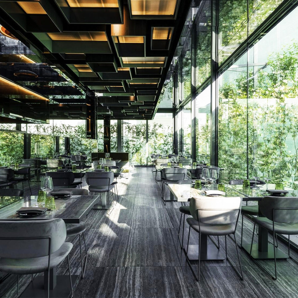 HUALIN Luxurious sintered stone dining tables, solid wood dining tables, dining chairs and comfortable booths. Customizable materials, colors and sizes