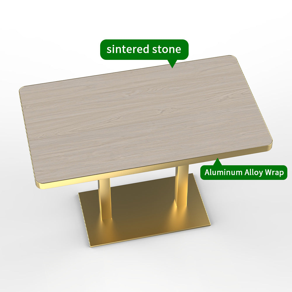 HUALIN Natural style dining room wood grain pattern luxury rock slab dining table sintered stone dining table custom sizes and colors