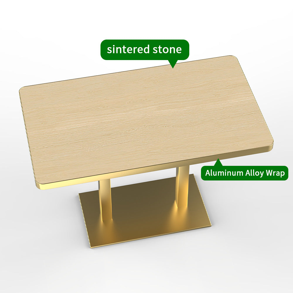 HUALIN Natural style dining room wood grain pattern luxury rock slab dining table sintered stone dining table custom sizes and colors