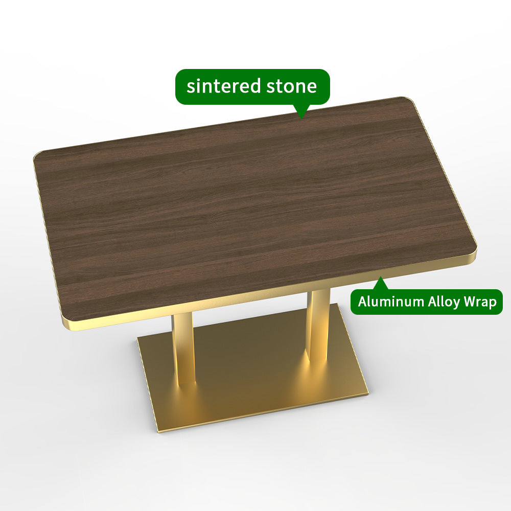 HUALIN Natural style dining room wood grain pattern luxury rock slab dining table sintered stone dining table custom sizes and colors