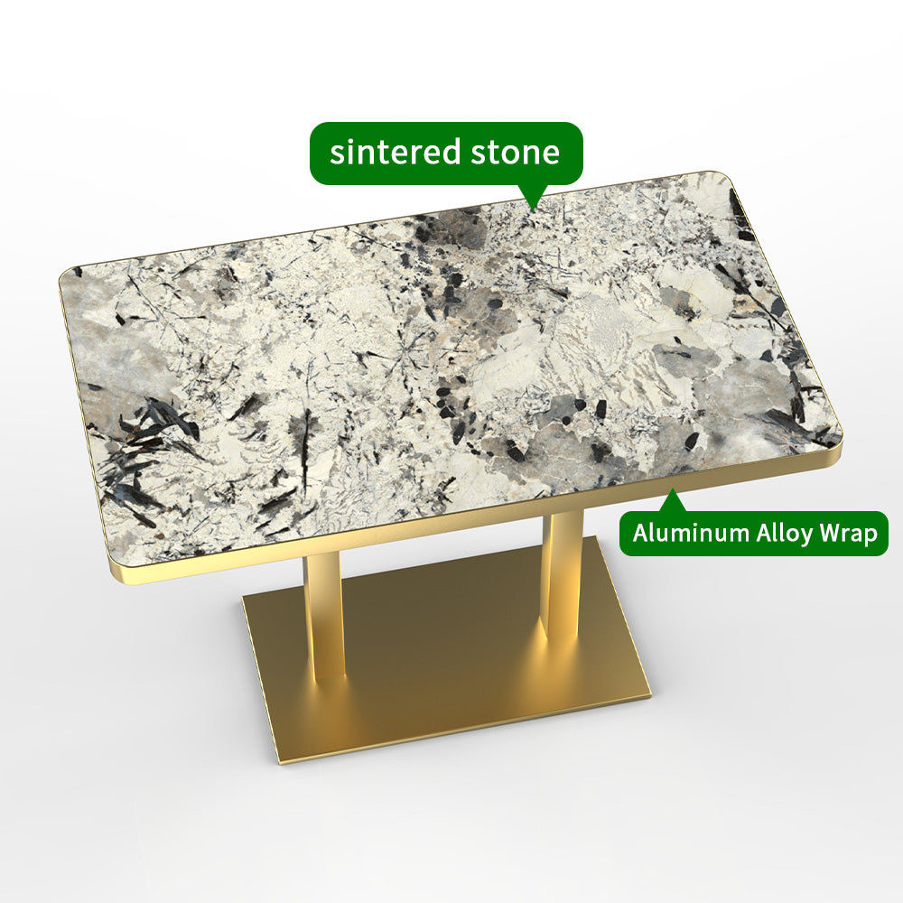 HUALIN Modern style restaurant stone pattern luxury rock slab dining table sintered stone dining table custom sizes and colors