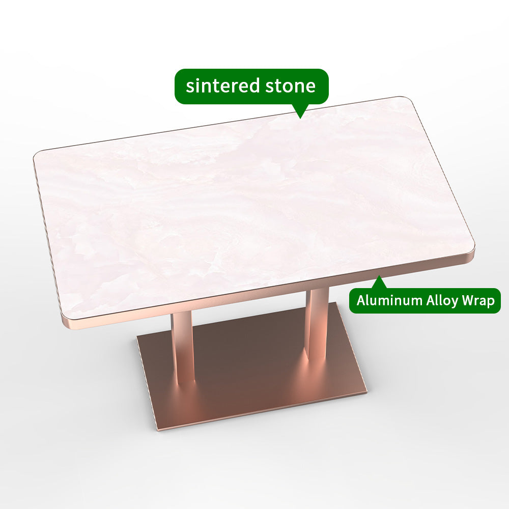 HUALIN Modern style restaurant stone pattern luxury rock slab dining table sintered stone dining table custom sizes and colors