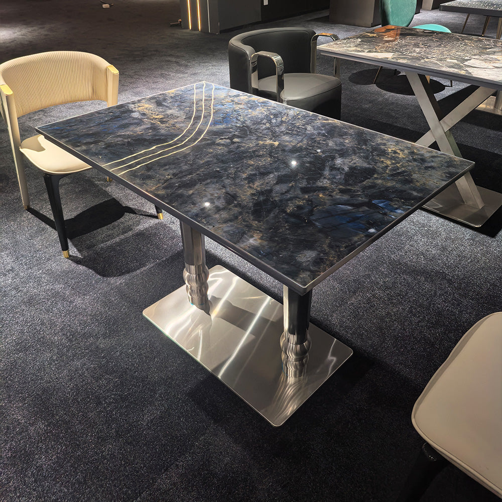 HUALIN Modern style theme restaurant luxury marble dining table with stainless steel legs, customizable size and color
