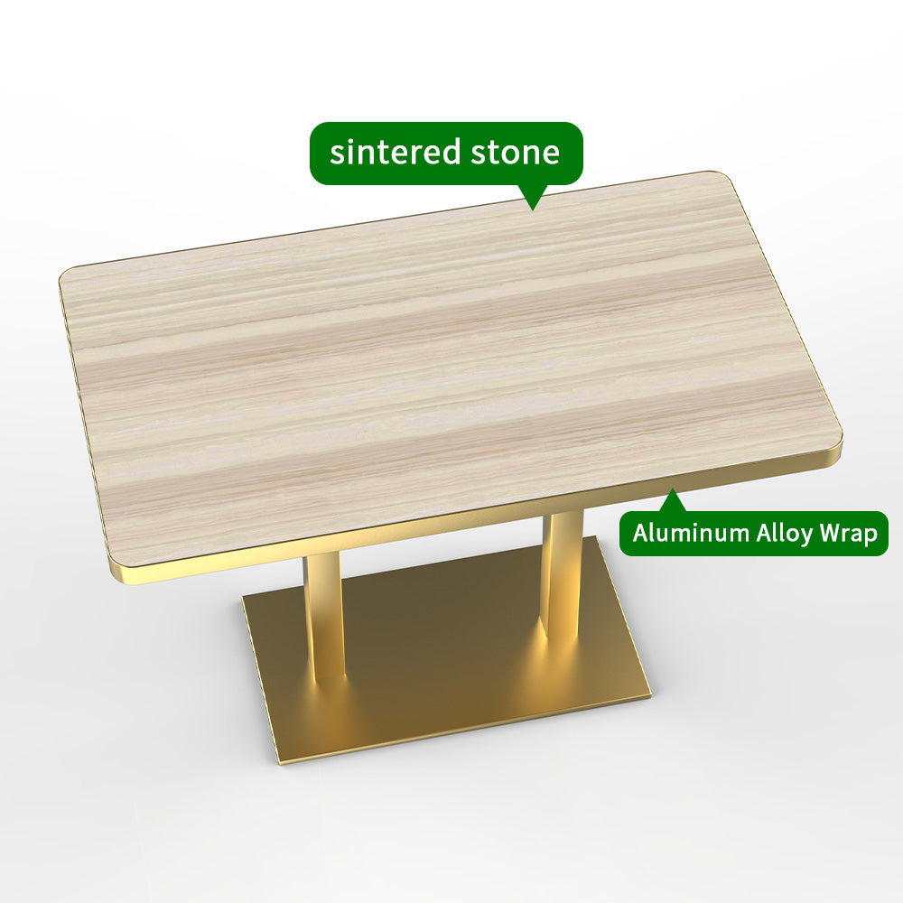 HUALIN Natural style dining room wood grain pattern luxury rock slab dining table sintered stone dining table custom sizes and colors