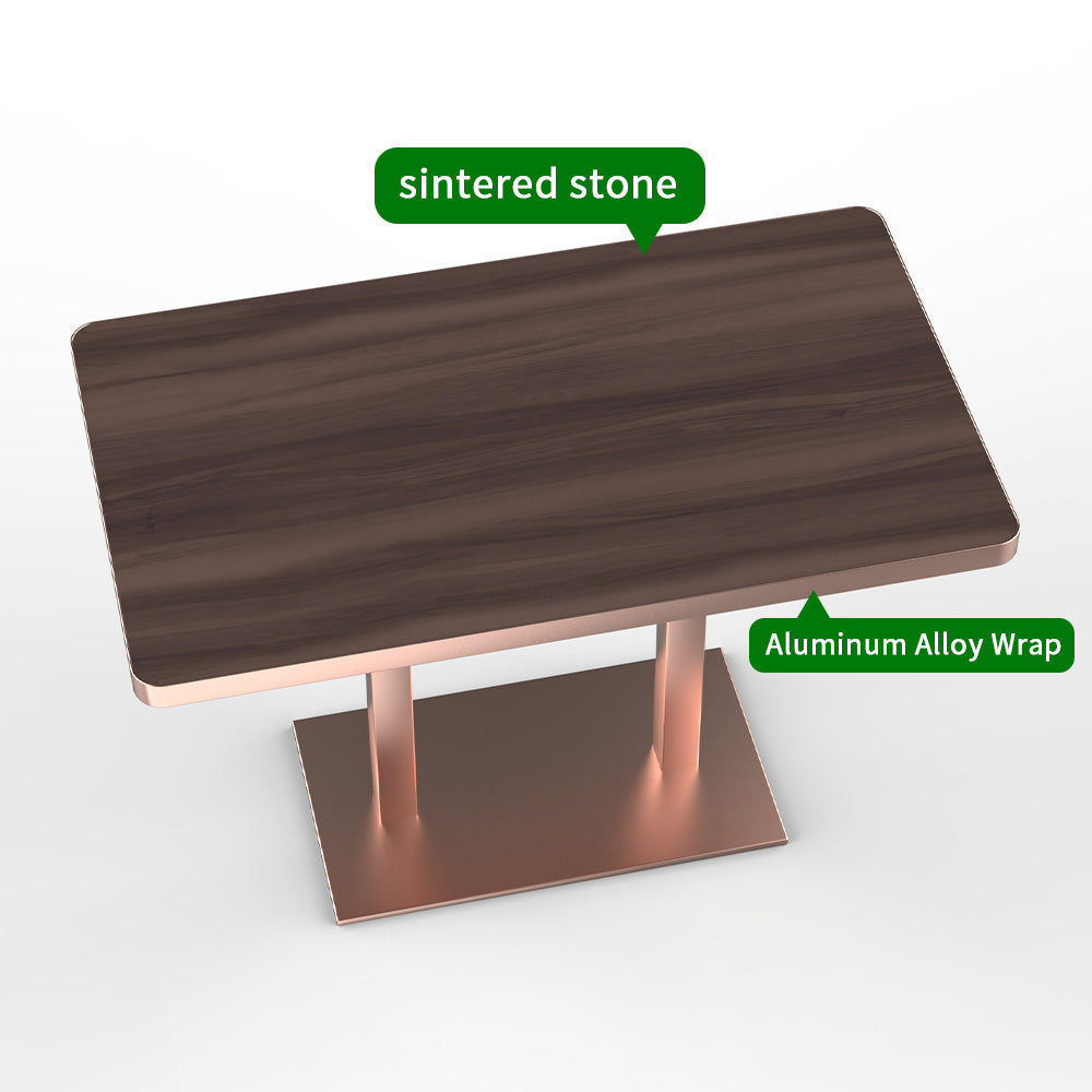 HUALIN Natural style dining room wood grain pattern luxury rock slab dining table sintered stone dining table custom sizes and colors