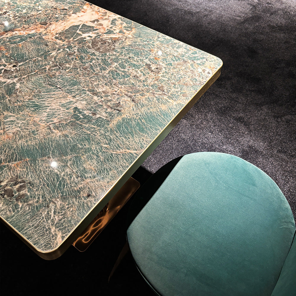 HUALIN Modern style theme restaurant luxury marble dining table with stainless steel legs, customizable size and color
