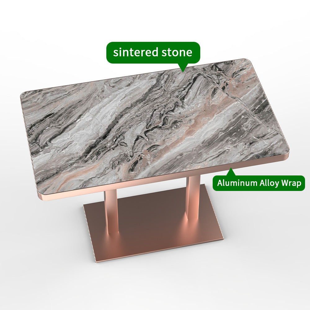 HUALIN Modern style restaurant stone pattern luxury rock slab dining table sintered stone dining table custom sizes and colors