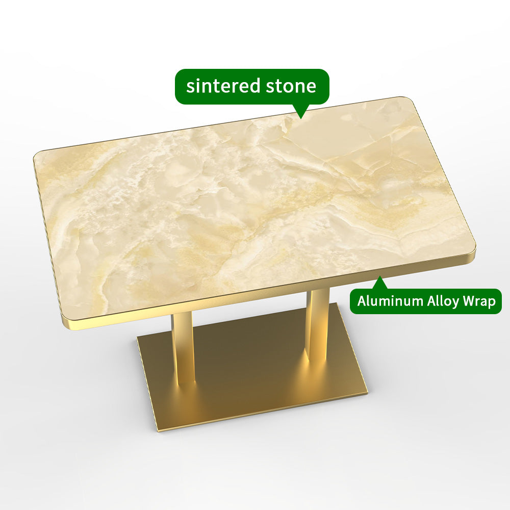HUALIN Modern style restaurant stone pattern luxury rock slab dining table sintered stone dining table custom sizes and colors