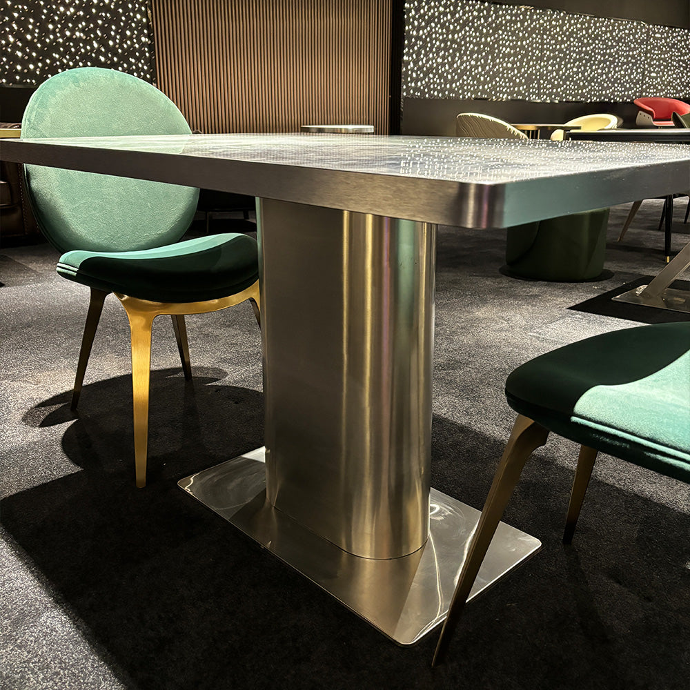 HUALIN Modern style theme restaurant luxury marble dining table with stainless steel legs, customizable size and color