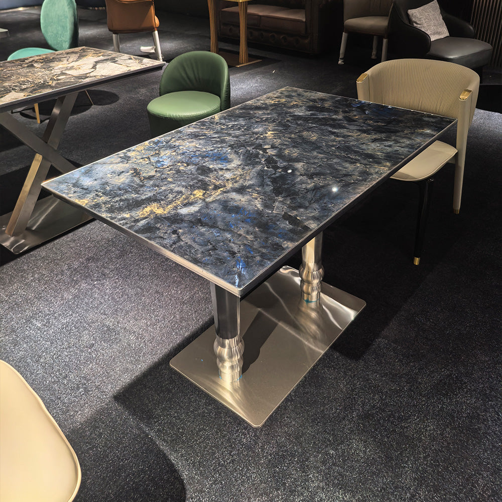 HUALIN Modern style theme restaurant luxury marble dining table with stainless steel legs, customizable size and color