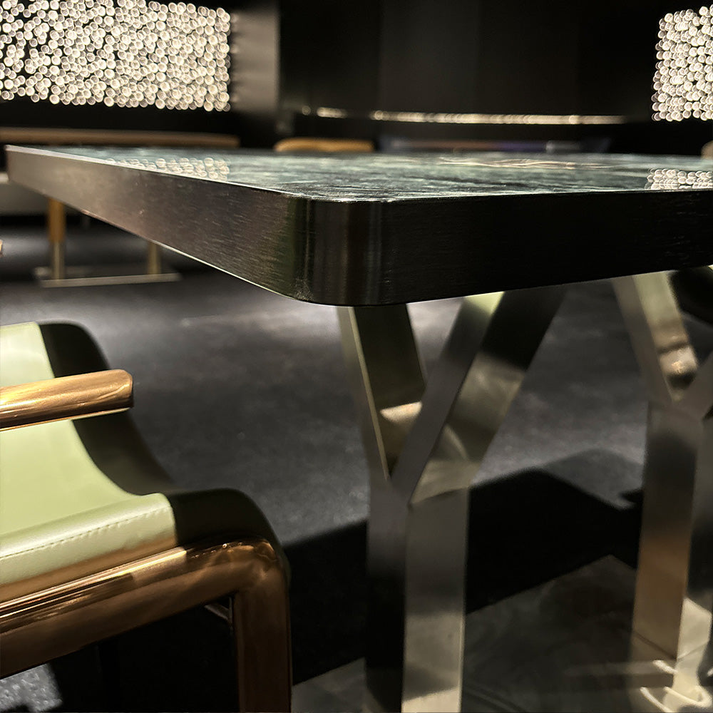 HUALIN Modern style theme restaurant luxury marble dining table with stainless steel legs, customizable size and color