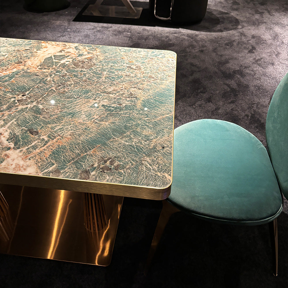 HUALIN Modern style theme restaurant luxury marble dining table with stainless steel legs, customizable size and color