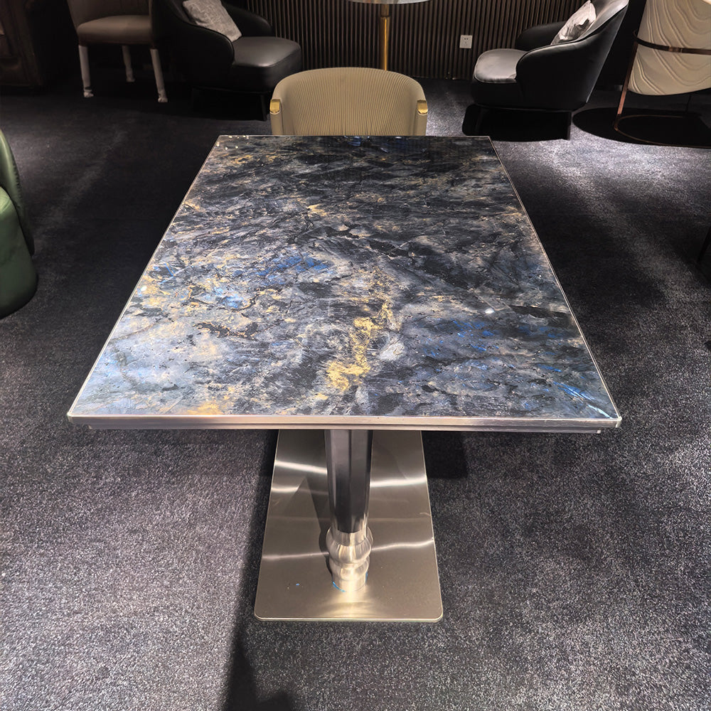 HUALIN Modern style theme restaurant luxury marble dining table with stainless steel legs, customizable size and color