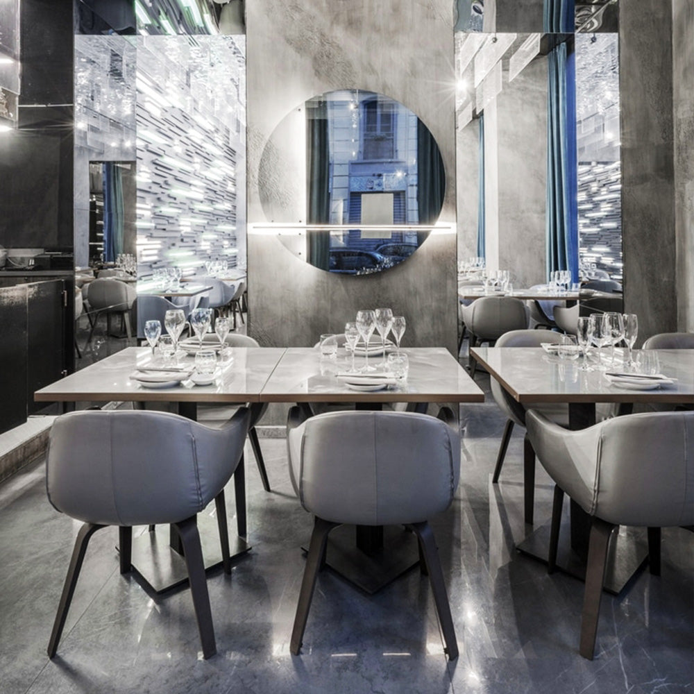 HUALIN Luxurious sintered stone dining tables, solid wood dining tables, dining chairs and comfortable booths. Customizable materials, colors and sizes