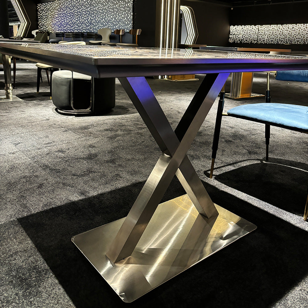 HUALIN Modern style theme restaurant luxury marble dining table with stainless steel legs, customizable size and color