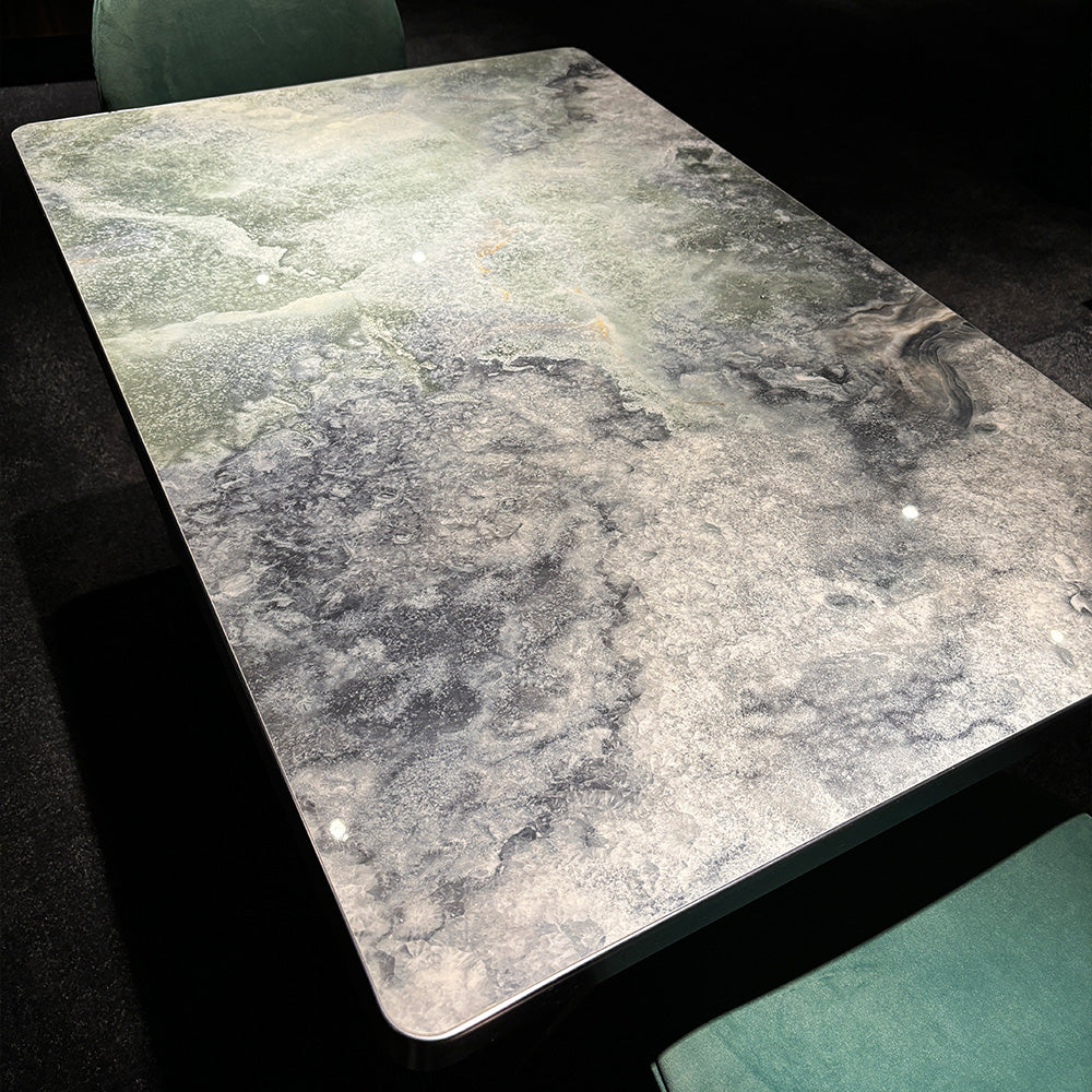 HUALIN Modern style theme restaurant luxury marble dining table with stainless steel legs, customizable size and color