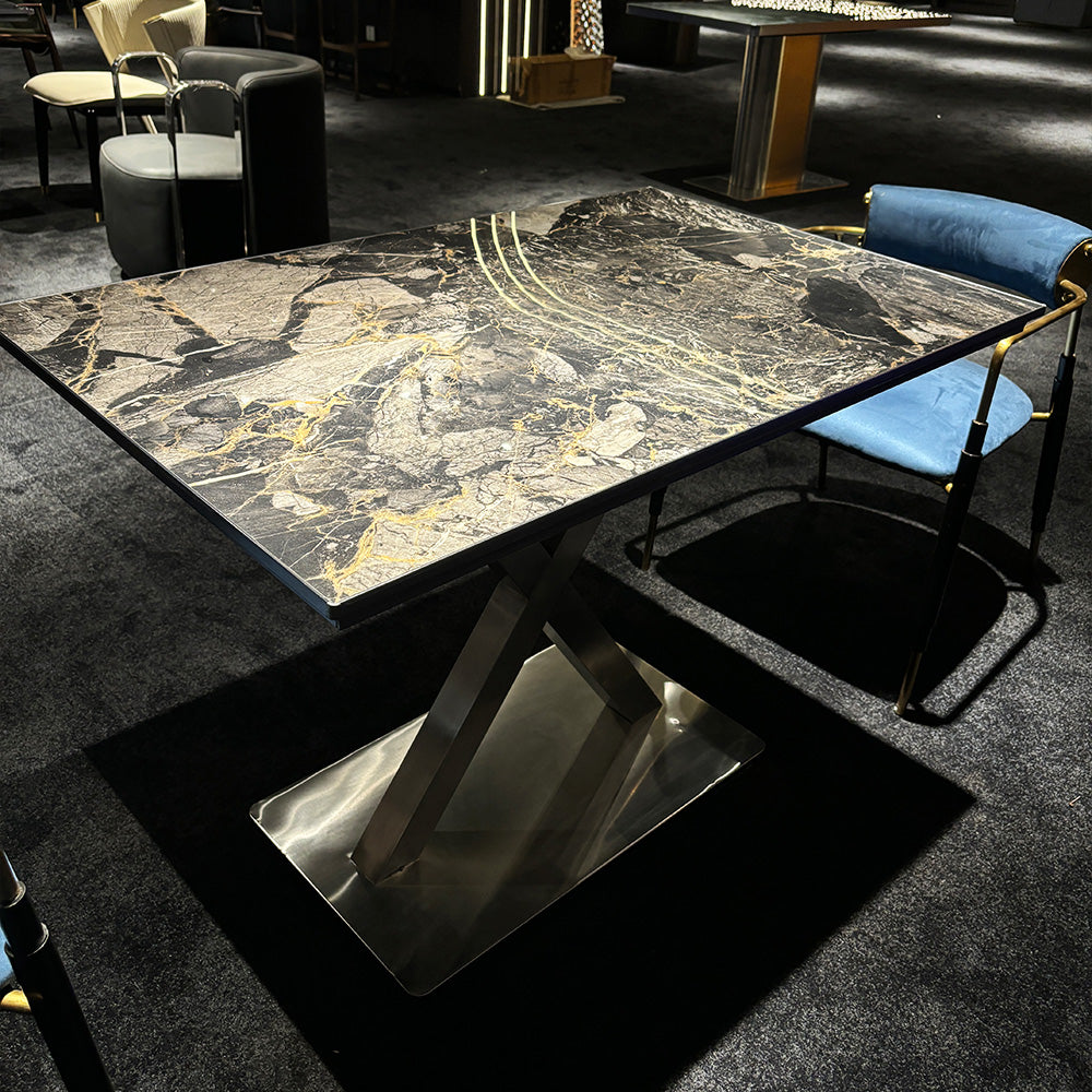 HUALIN Modern style theme restaurant luxury marble dining table with stainless steel legs, customizable size and color